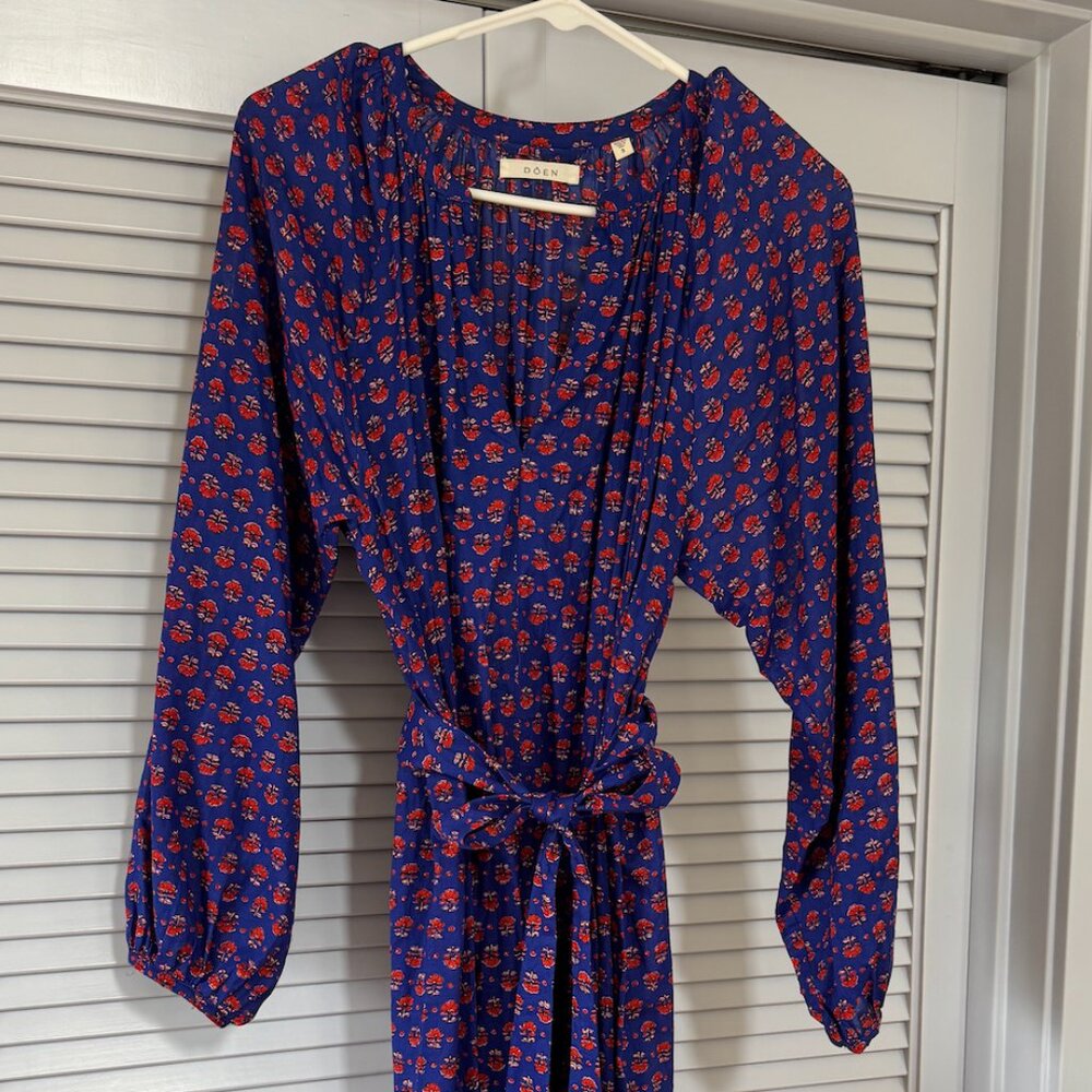 Doen Blue Dress with Red Flowers Size S